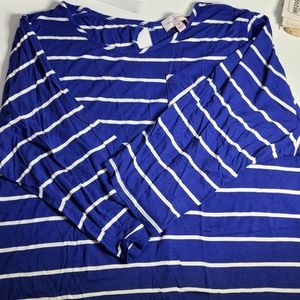 Molly & Isadora Women's 3X Blue/White Striped Split Back Shirt